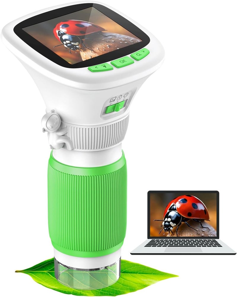 EDCREATY Microscope for Kids, 200X-1000X Portable Pocket Handheld Microscope, 2.4 High-Definition Screen, 200W Pixels for Birthday Christmas Holiday Toys Gifts for 5 6 7 8 9 10 11 12 Kids(White+Green) - Image 1